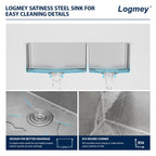 Logmey 33'' Kitchen Sink - Undermount 60/40 Double Bowl - Silver Stainless Steel