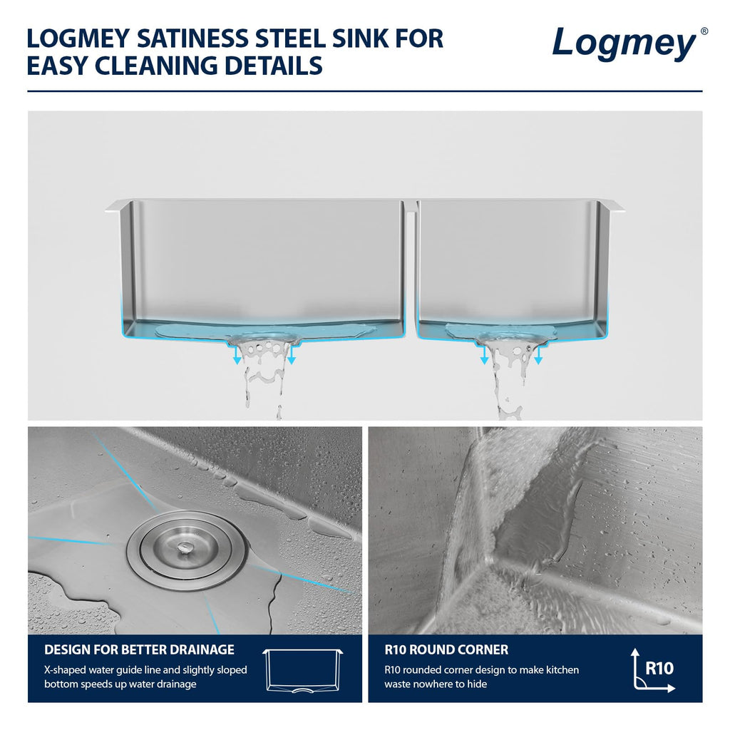 Logmey 33'' Farmhouse Kitchen Sink - Apron Front 60/40 Double Bowl - Silver Stainless Steel