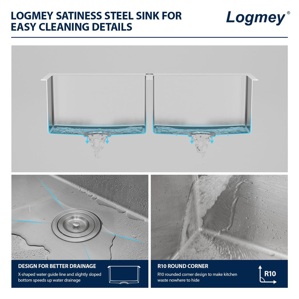 Logmey 33'' Kitchen Sink - Drop-In Topmount 50/50 Double Bowl - Silver Stainless Steel