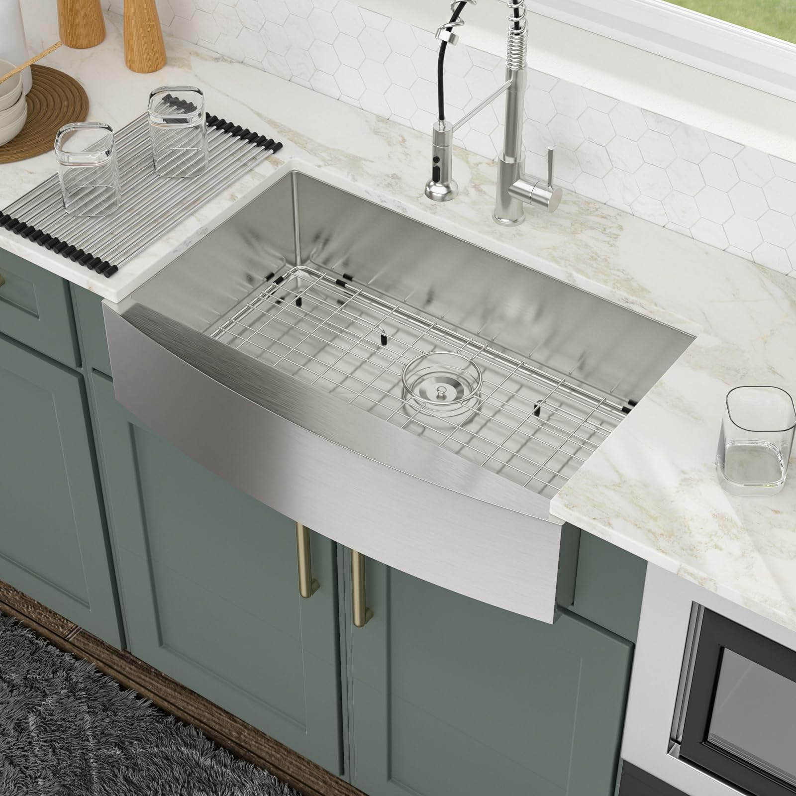 Logmey 33''x20'' Farmhouse Sink - Apron Front Single Bowl - Silver Stainless Steel