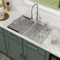 Logmey 33'' x 22'' Drop-In Double Bowl Kitchen Sink - 16 Gauge SUS304 Stainless Steel Topmount 50/50 Basin with Accessories