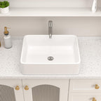 Logmey 19''x15'' Bathroom Sink - Rectangular Above Counter Vessel Single Bowl - White Porcelain Ceramic