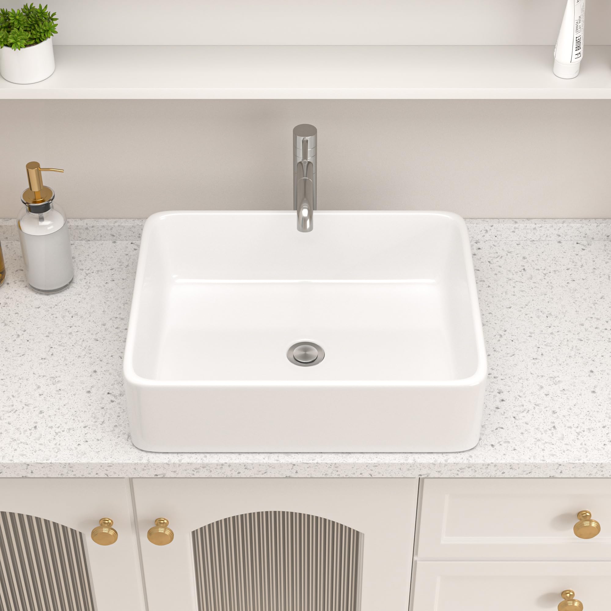 Logmey 19 In Bathroom Vessel Sink Rectangular - 19x15 Inch Rectangle Modern Sink White Porcelain Ceramic Bathroom Sinks Above Counter Lavatory Vanity Sink Art Basin