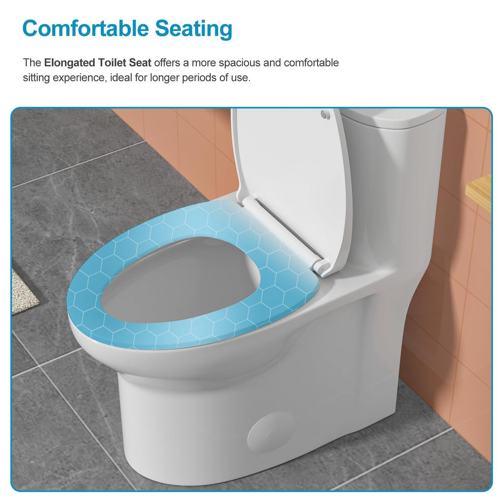 Logmey Elongated One Piece Toilet - White Siphonic Dual Flush