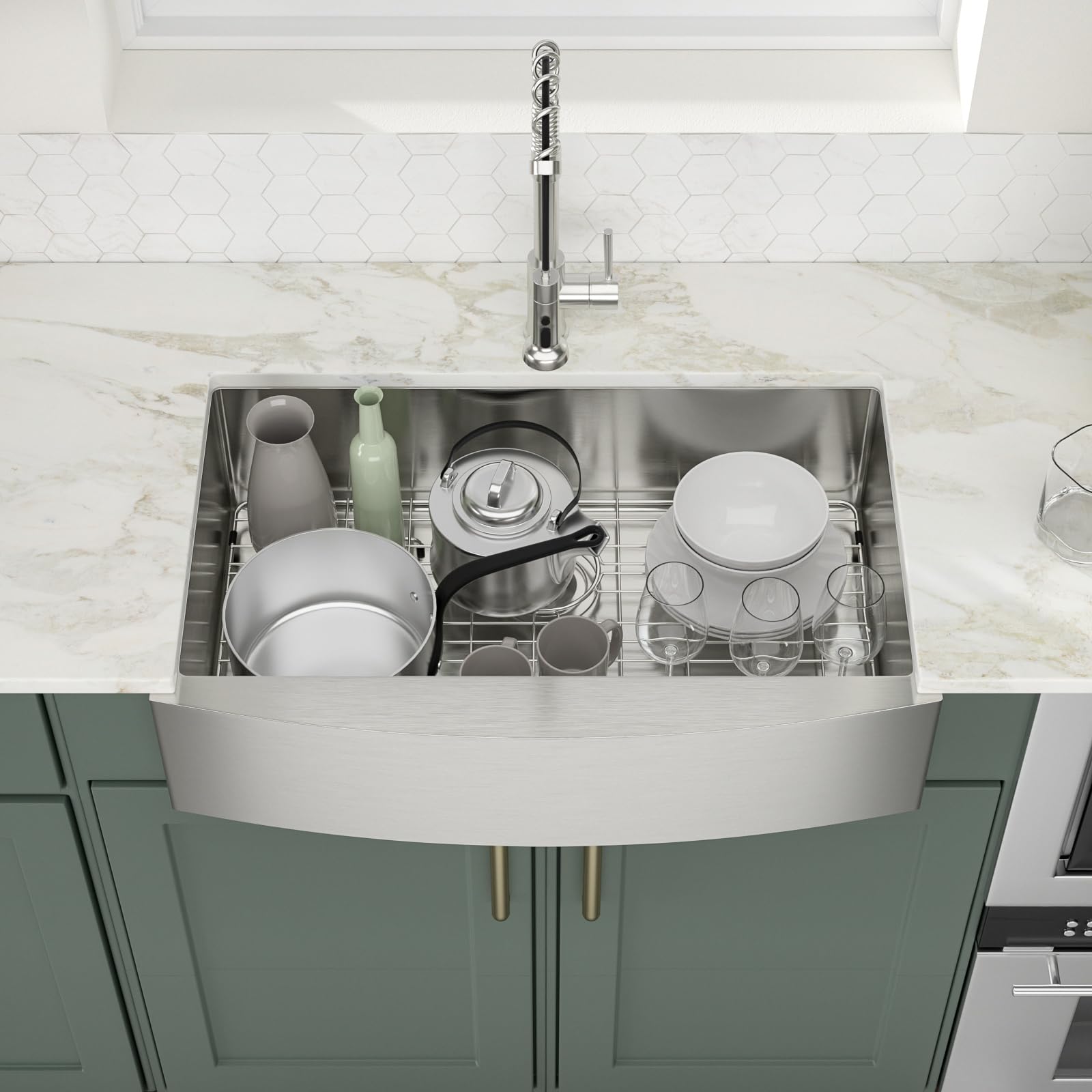 Logmey 33''x20'' Farmhouse Sink - Apron Front Single Bowl - Silver Stainless Steel