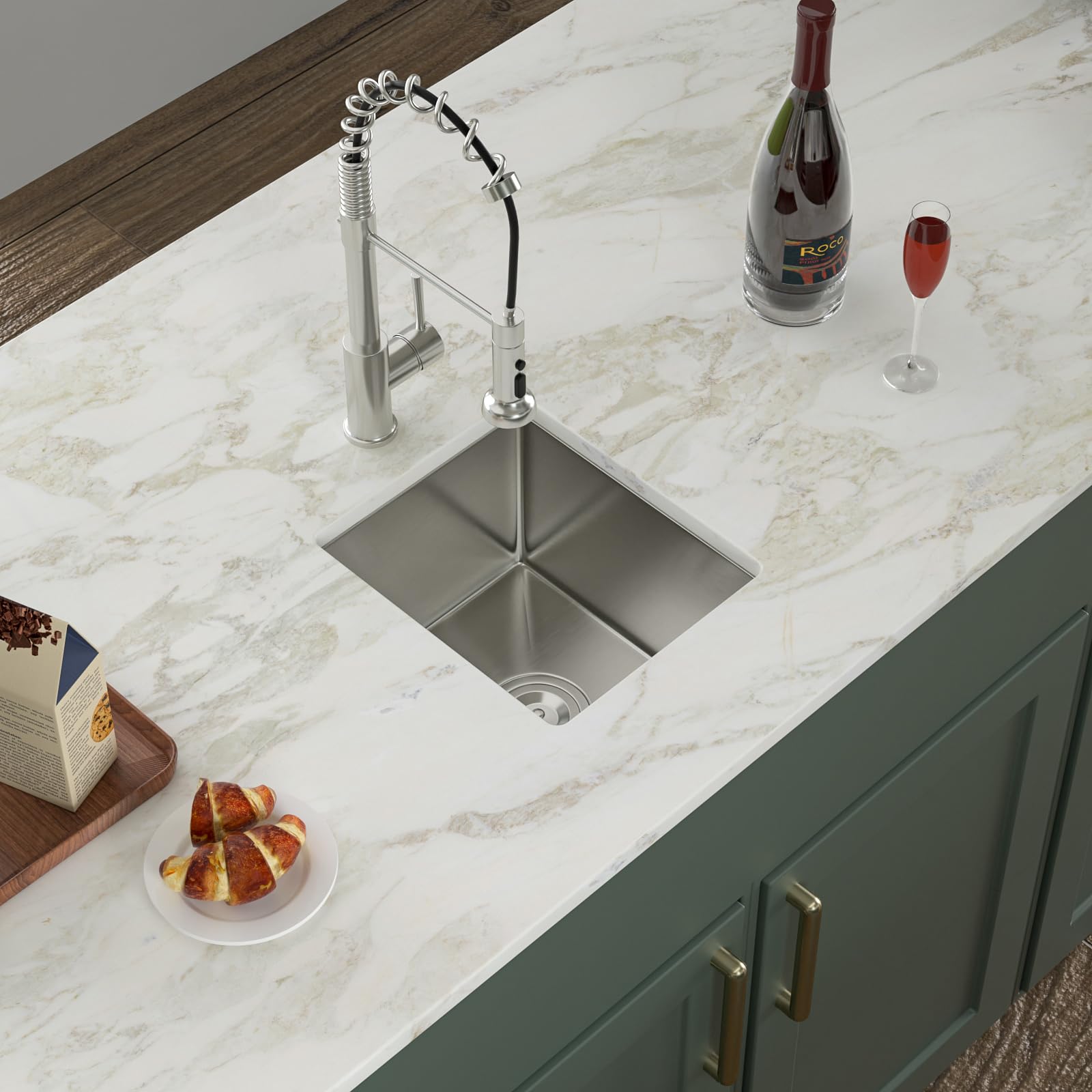 Logmey 13x15 Inch Undermount Single Bowl Stainless Steel Bar Sink