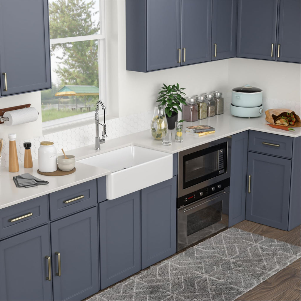 Logmey 33''x20'' Farmhouse Sink - Apron Front Single Bowl - White Fireclay Ceramic