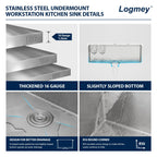 Logmey 25'' Workstation Kitchen Sink - Drop-In Single Bowl with Pull-out Faucet - Silver Stainless Steel