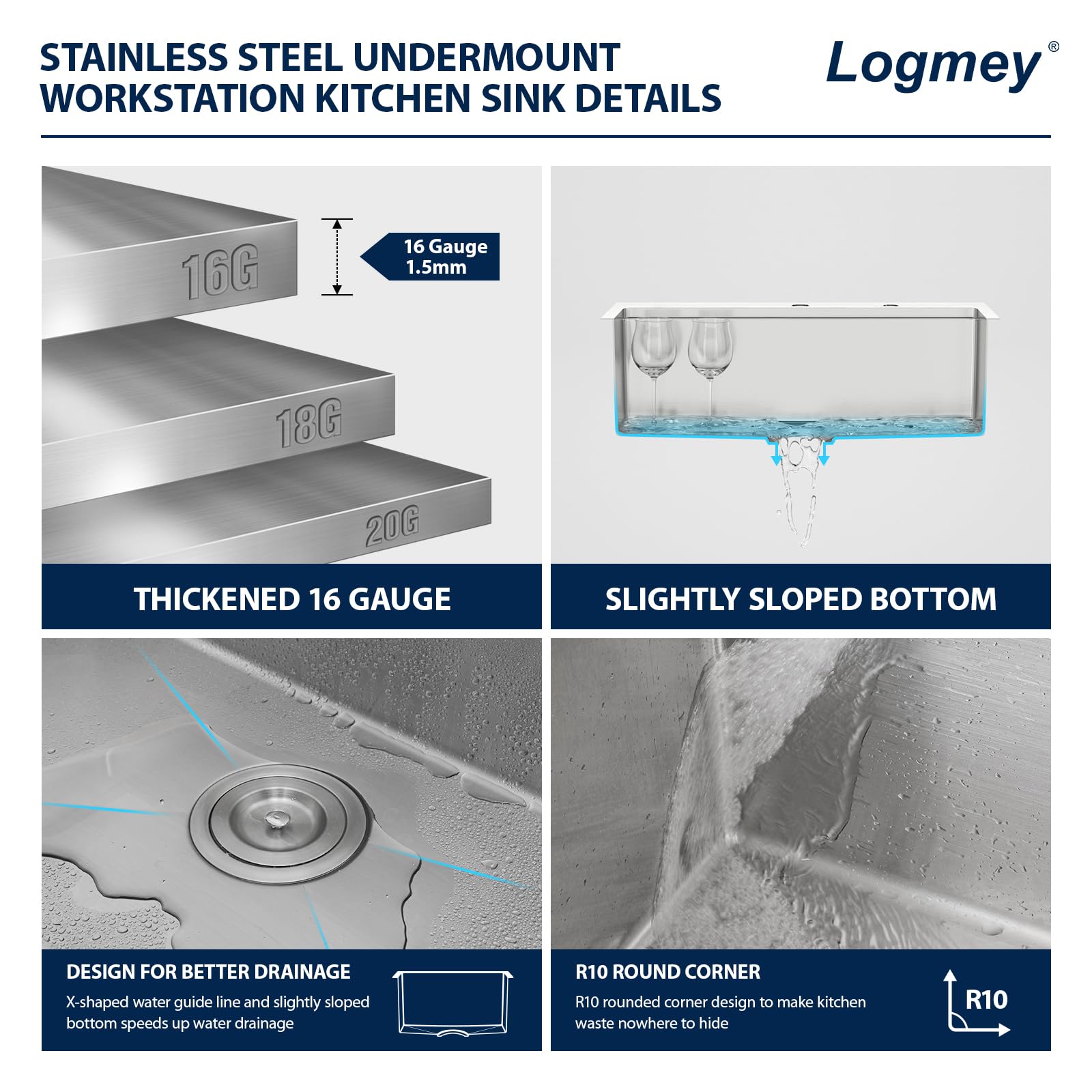 Logmey 25'' Workstation Kitchen Sink - Drop-In Single Bowl with Pull-out Faucet - Silver Stainless Steel