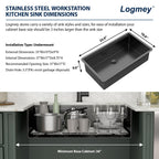Logmey 33'' Workstation Kitchen Sink - Undermount Single Bowl - Black NANO-PVD Stainless Steel
