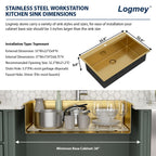 Logmey 33'' Kitchen Sink - Drop-In Single Bowl - Gold Stainless Steel