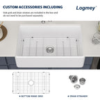 Logmey 33''x20'' Farmhouse Sink - Apron Front Single Bowl - White Fireclay Ceramic
