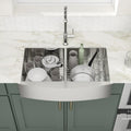 Logmey 33'' Farmhouse Kitchen Sink - Apron Front 50/50 Double Bowl - Silver Stainless Steel