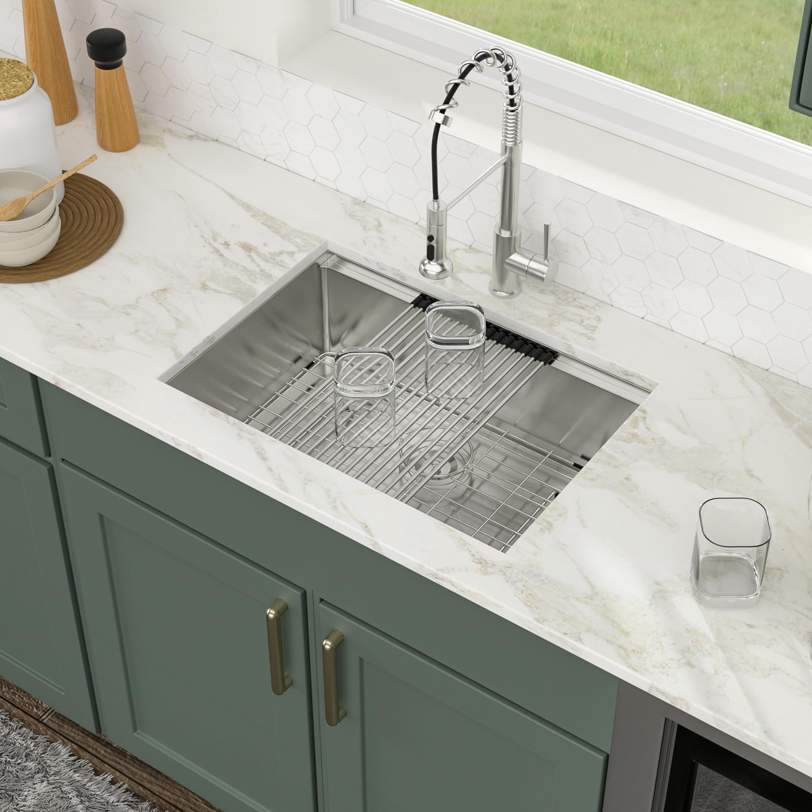 Logmey 27'' Workstation Kitchen Sink - Undermount Single Bowl with Accessories - Silver Stainless Steel