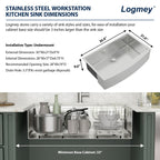 Logmey 30x21 Inch Apron Front Single Bowl Workstation Stainless Steel Farmhouse Sink