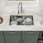 Logmey 30'' Kitchen Sink - Undermount Round Corner Single Bowl - Silver Stainless Steel