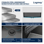 Logmey 33'' Workstation Kitchen Sink - Undermount Single Bowl - Black NANO-PVD Stainless Steel