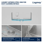 Logmey 23''x18'' Kitchen Sink - Undermount Single Bowl - Silver Stainless Steel