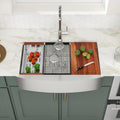 Logmey 33'' Workstation Farmhouse Sink - Apron Front Single Bowl Ledge - Silver Stainless Steel