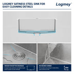 Logmey 25'' Bar Prep Sink - Drop-In Topmount Single Bowl - Silver Stainless Steel