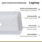Logmey 24''x14'' Bathroom Sink - Rectangular Above Counter Vessel Single Bowl - White Porcelain Ceramic
