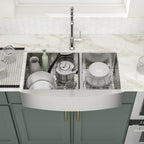 Logmey 33'' Farmhouse Kitchen Sink - Apron Front 60/40 Double Bowl - Silver Stainless Steel