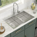 Logmey 33'' Kitchen Sink - Drop-In Topmount 50/50 Double Bowl - Silver Stainless Steel