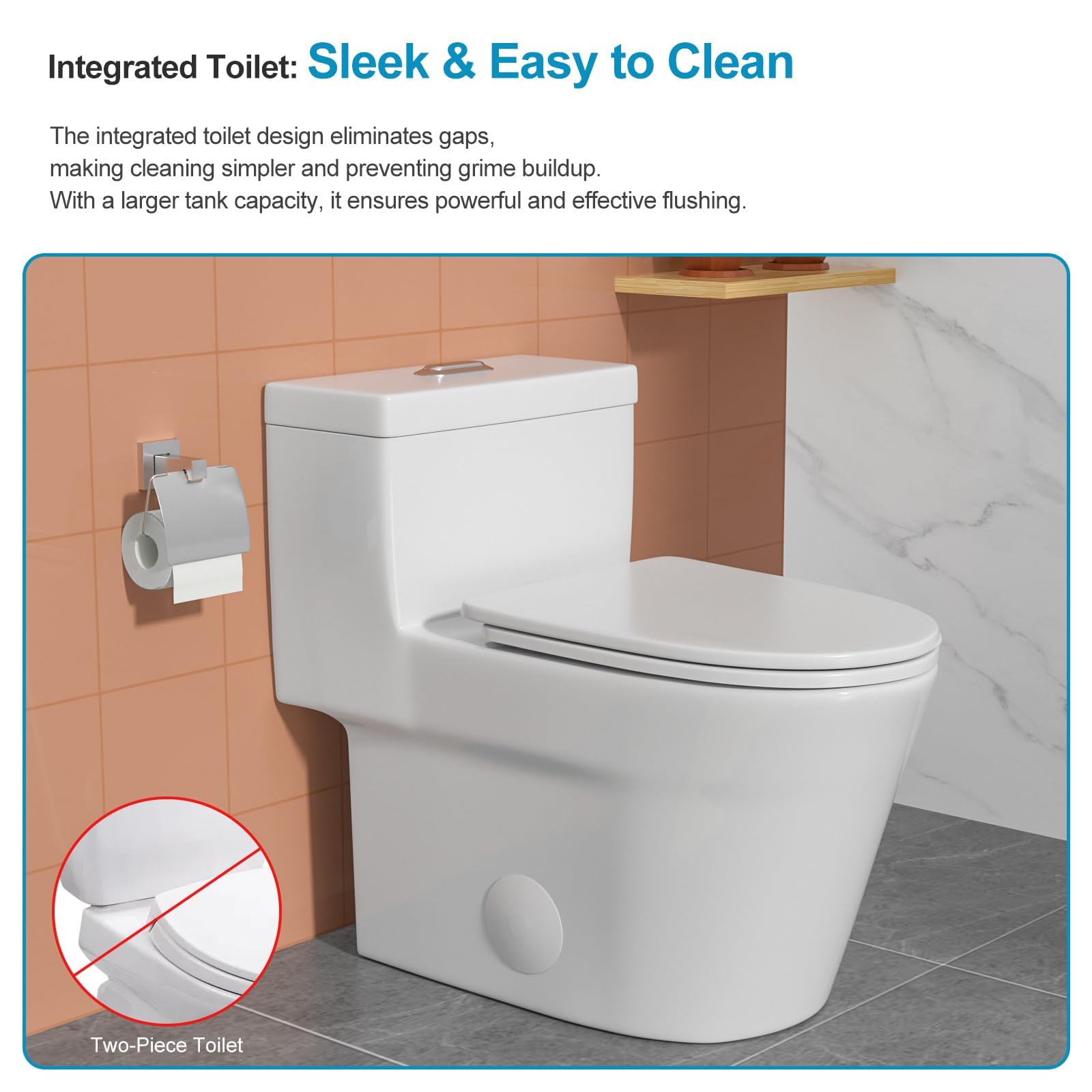 Logmey Elongated One Piece Toilet - White Rotary Dual Flush