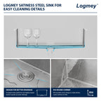 Logmey 33''x19'' Kitchen Sink - Undermount Single Bowl - Silver Stainless Steel
