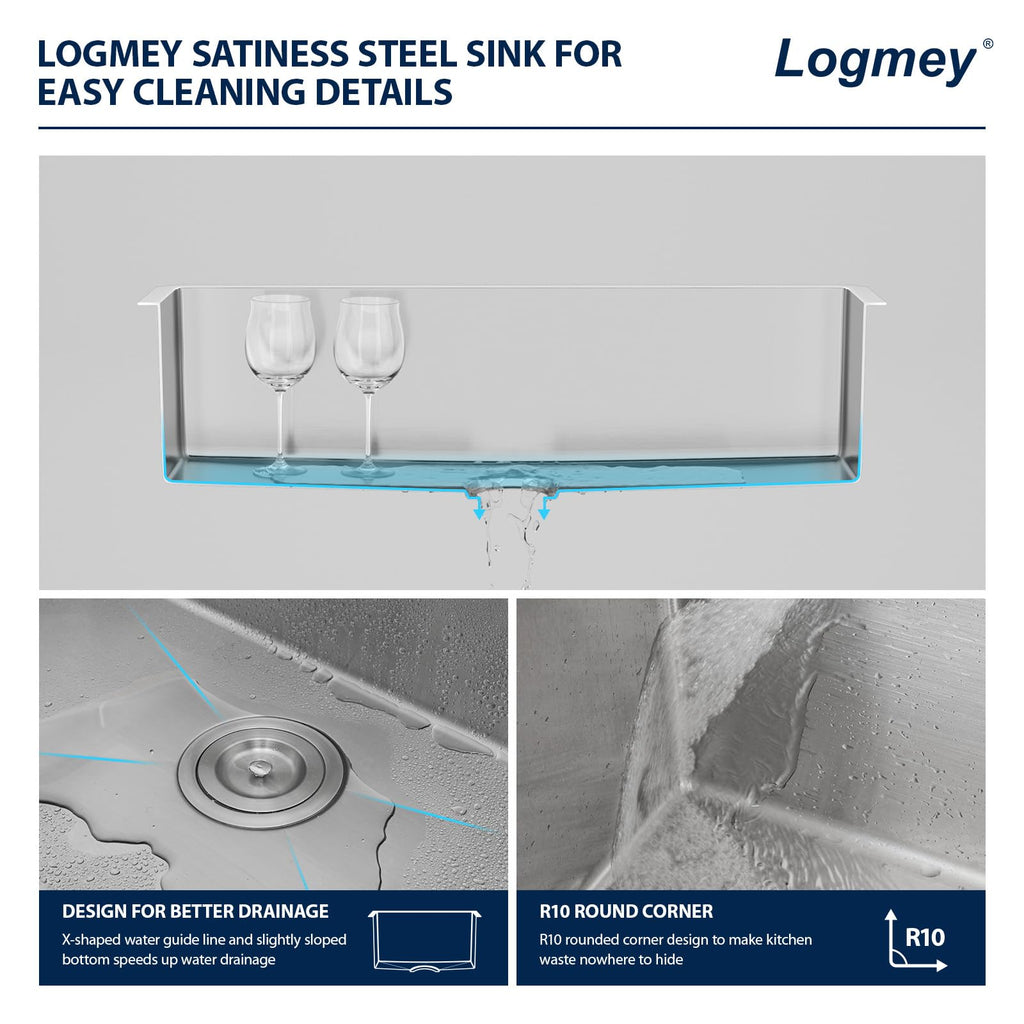 Logmey 32'' Kitchen Sink - Undermount Single Bowl - Silver Stainless Steel