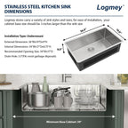 Logmey 36'' Kitchen Sink - Undermount Single Bowl with Assembly Parts - Silver Stainless Steel