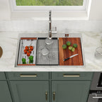 Logmey 33'' All-in-One Workstation Sink - Drop-In Single Bowl Noise Reduction - Silver Stainless Steel