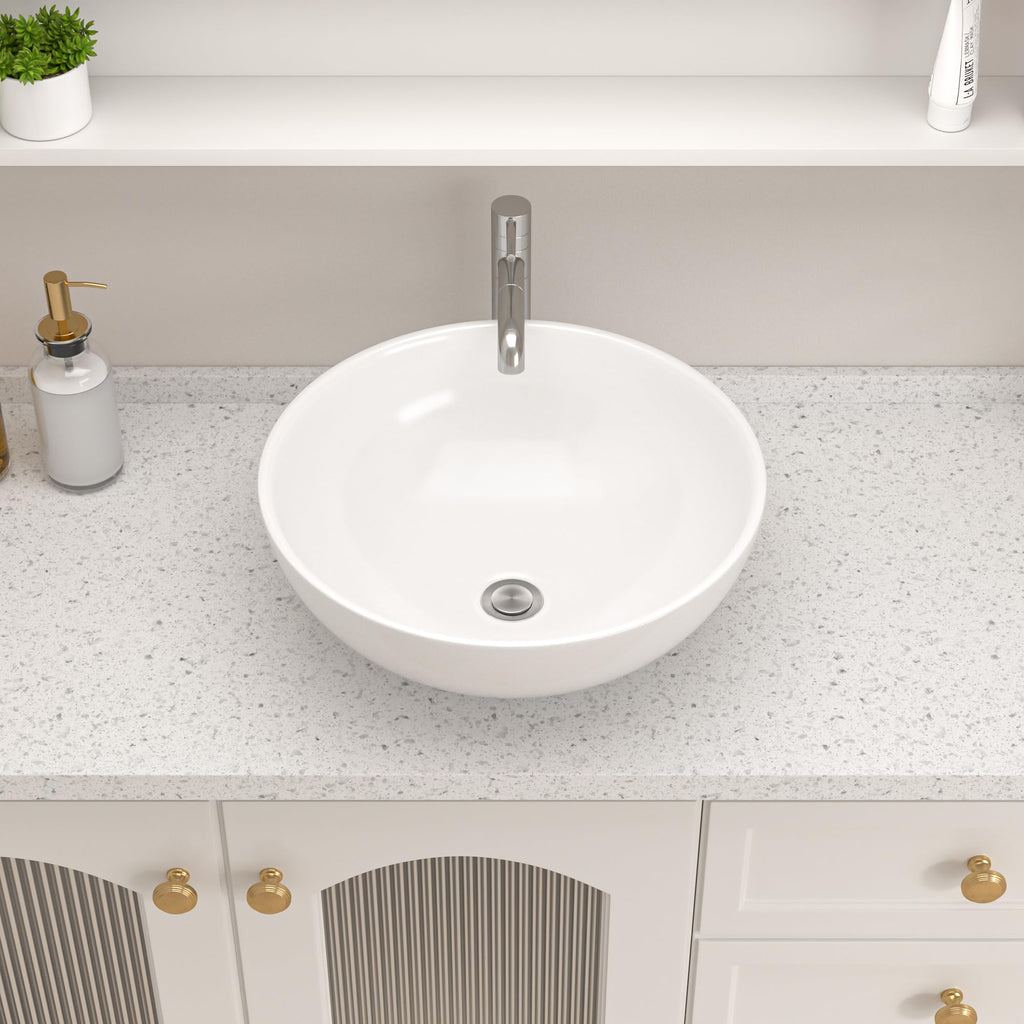 Logmey 13''x13'' Bathroom Sink - Round Above Counter Vessel Single Bowl - White Porcelain Ceramic