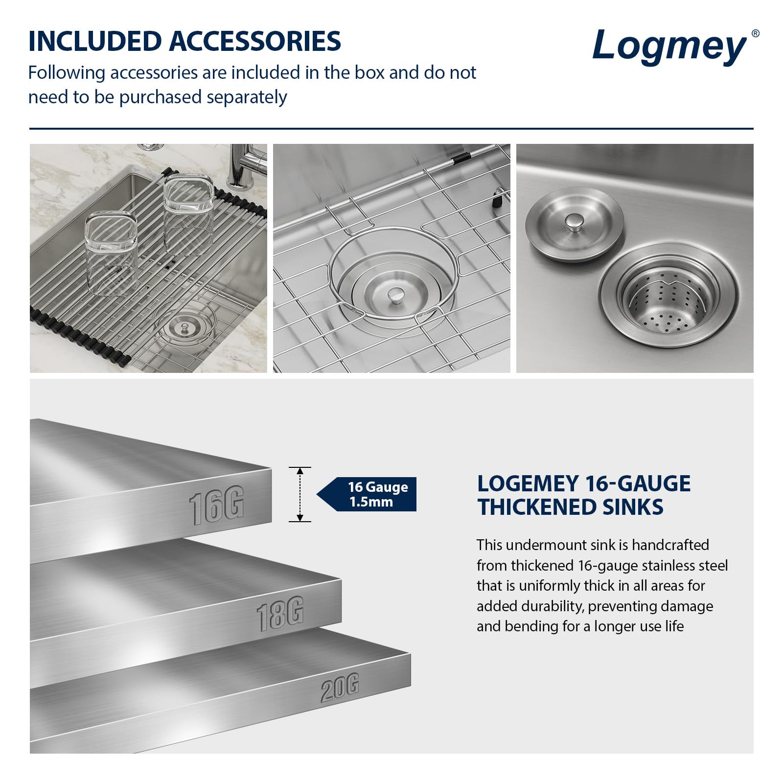 Logmey 19x20 Inch Undermount Single Bowl Stainless Steel Bar Sink