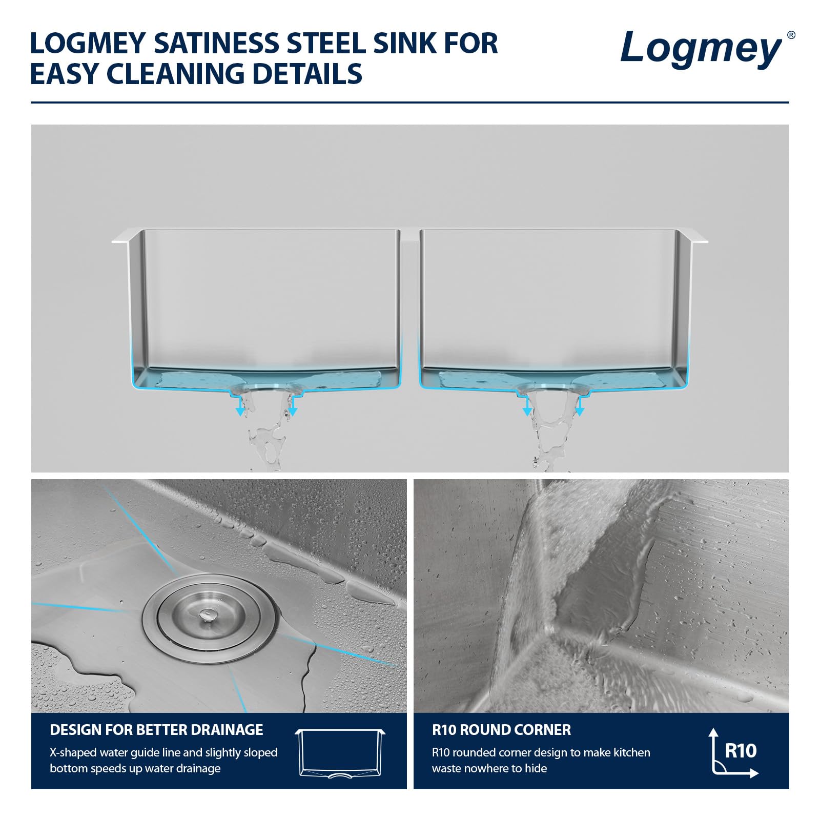 Logmey 33'' Farmhouse Kitchen Sink - Apron Front 50/50 Double Bowl - Silver Stainless Steel