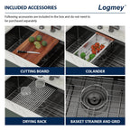 Logmey 33'' Workstation Kitchen Sink - Undermount Single Bowl - Black NANO-PVD Stainless Steel