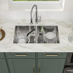 Logmey 33''x19'' Kitchen Sink - Undermount Double Bowl - Silver Stainless Steel