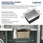 Logmey 24'' Laundry Utility Sink - Undermount Deep Single Bowl - Silver Stainless Steel