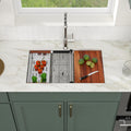 Logmey 32''x19'' Workstation Kitchen Sink - Undermount Single Bowl - Silver Stainless Steel