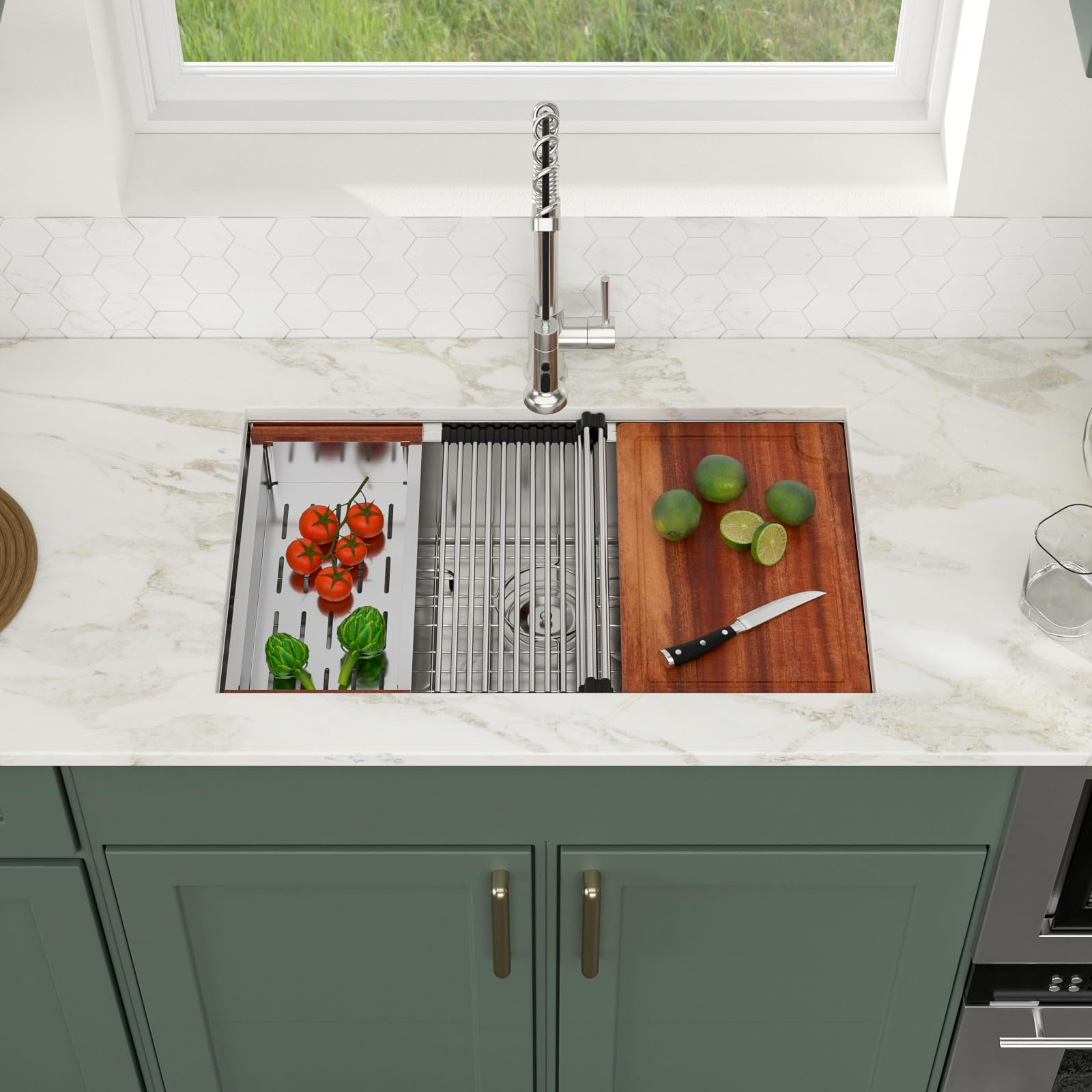 Logmey 32 x 19 Inch Undermount Single Bowl Workstation Stainless Steel Kitchen Sink