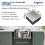 Logmey 19x20 Inch Undermount Single Bowl Stainless Steel Bar Sink