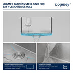 Logmey 19x20 Inch Undermount Single Bowl Stainless Steel Bar Sink
