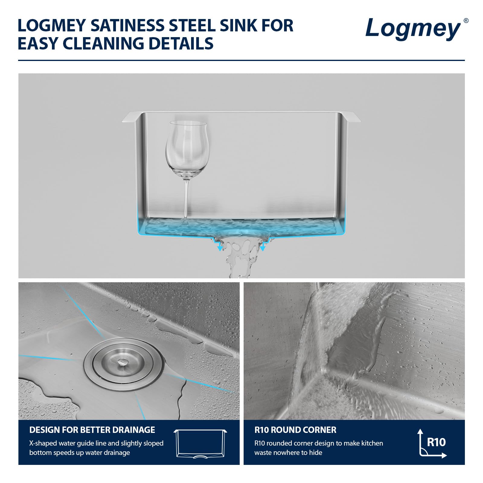 Logmey 14x18 Inch Undermount Single Bowl Stainless Steel Bar Sink