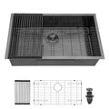 Logmey 30x18 Inch Gunmetal Black Undermount Single Bowl Stainless Steel Kitchen Sink
