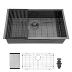 Logmey 30x18 Inch Gunmetal Black Undermount Single Bowl Stainless Steel Kitchen Sink