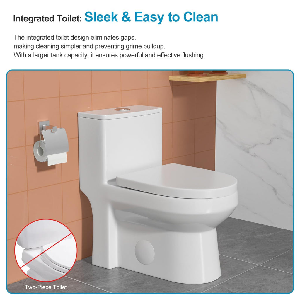 Logmey Elongated One Piece Toilet - White Siphonic Comfort Height