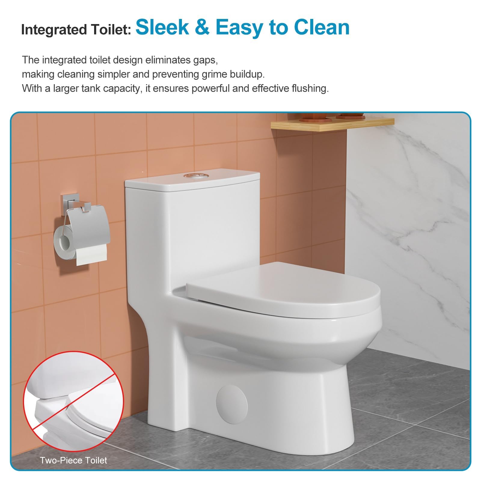 Logmey Elongated One Piece Toilet - White Siphonic Comfort Height