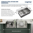 Logmey 33'' Kitchen Sink - Drop-In Topmount 50/50 Double Bowl - Silver Stainless Steel