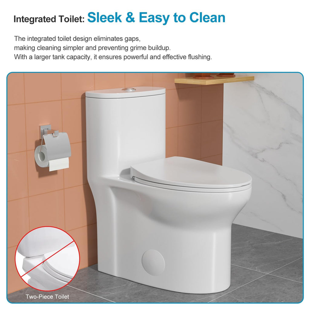 Logmey Elongated One Piece Toilet - White Comfort Height Design