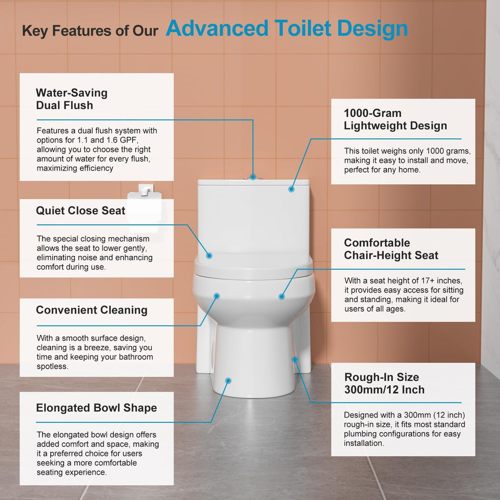 Logmey Elongated One Piece Toilet - White Siphonic Comfort Height